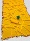 Georgette saree, vibrant yellow hue, women's fashion