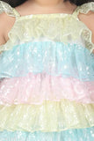 Multicolor party dress for kids, net fabric, self-design, 4-5 years