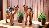 Brown wood, metal steel fiber camel figurine, premium decorative showpiece
