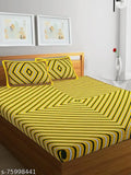 Yellow and black striped cotton bedsheet, standard fit