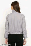 Grey striped polyester Barbour women's solid jacket, long sleeves on model