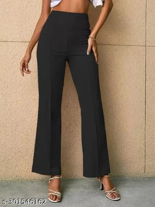 Dark wash denim pants with a high waist