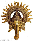 Metal Ganesh Idol with Surya Chakra, gold-plated and antique finish, traditional Indian decorative showpiece for home worship, handmade, 18cm x 23cm x 3cm