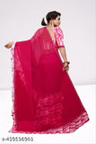 Red georgette saree with blouse piece, ruffled frills