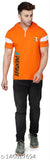 Orange cotton blend half sleeve hooded neck t-shirt, printed with cryptic design, men's style