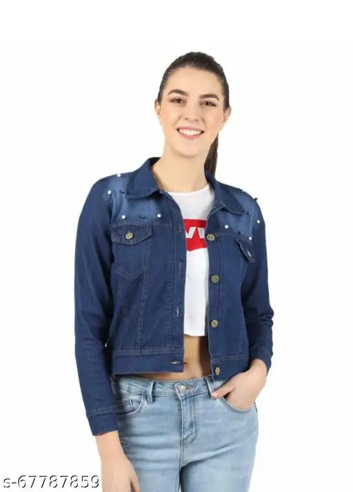 Denim solid-color long sleeve jacket, size S (36in bust, 20in length, 34in waist, 30in hip, 15in shoulder) from India