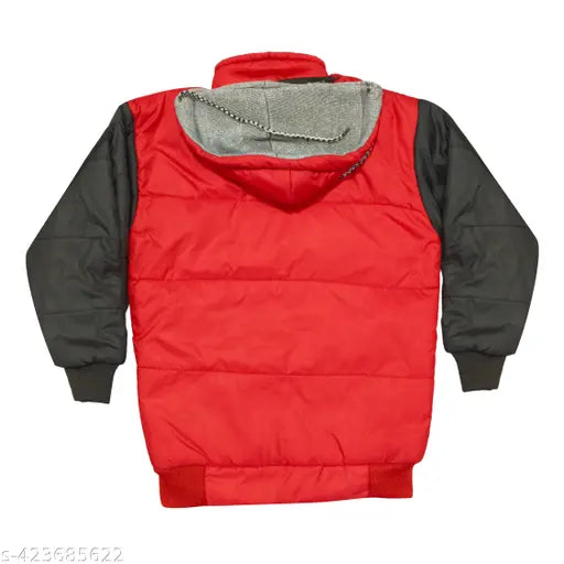 Red cotton hoodie with black drawstrings