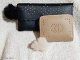 Long black leather clutch wallet, studded detailing, zip closure, small matching wallet inside