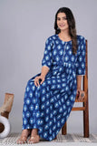 Rayon printed long flared Anarkali kurti, modern Indian fashion with three-quarter sleeves