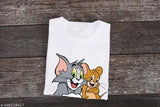 Tom-and-Jerry cartoon printed polyester T-shirt, white color for men and women, round neck design
