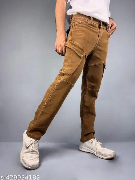 Solid denim, baggy cargo jeans for men - Inner-Pocket FomDark with six pockets, ideal for everyday wear or rugged activities. Made in India." (120 characters)
