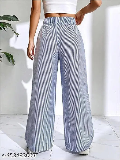 Blue striped high waist women's pants