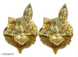 Metal Kuber Deepak murti set of 2 for money and vastu, home decoration, office decoration, gift item. Indian-made God idols, each 11cm tall, 9cm high, and 7cm wide