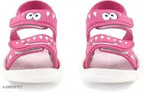 Pink children's sandal with cartoon character design, adjustable ankle strap