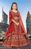 Embroidered satin kids Lehenga Choli set, suitable for 3-15 years, semi-stitched design in India