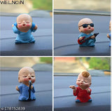 Small synthetic resin Buddha monk statues set (4 pcs) - Eco-friendly polyresin material, perfect for car dashboards or home decor. Inspiring happiness & prosperity. Ethically sourced, easy to clean, and non-fade paint job. Made by Welno International, India