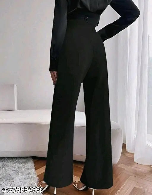 Womens high-rise relaxed fit cotton blend pants, styled in a cropped look
