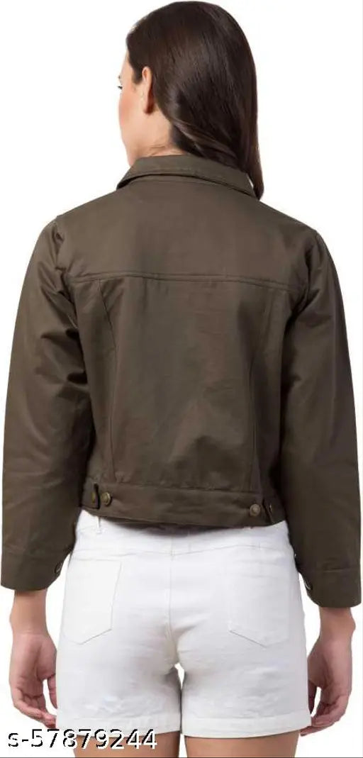 Army green denim jacket, long sleeves, solid pattern, eco-friendly, trendy streetwear on mannequin