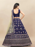Silk baby girl's lehenga choli with blue embroidery and net dupatta, semi-stitched and unstitched, for casual, party, festival, or wedding wear