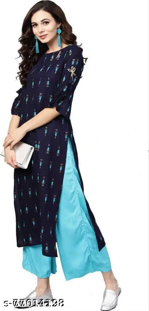 Rayon women's Kurta set with Palazzos, classy fashionable Indian traditional wear in various sizes