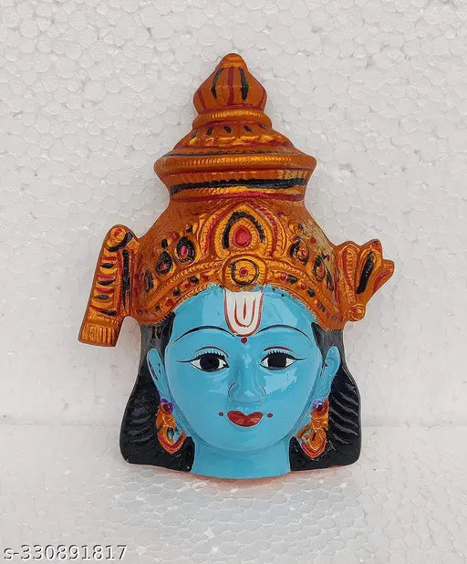 Metal Vishnu Krishna Narayana face hanging idol, size 7x5 inches for Pooja and home decor, Indian origin
