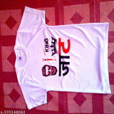 Striped polyester Jaat King T-shirt, white with short sleeves, size L, Indian clothing