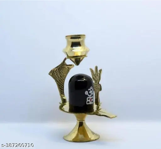 Brass Shivling and Lota for Puja (7cm x 5cm x 10cm). Traditional Indian religious item believed to bring success, health, and harmony to home
