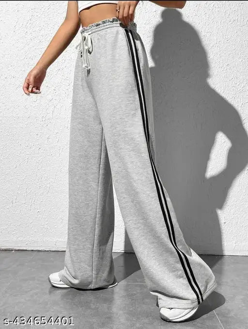 Trendy black striped cotton jogger pants, solid pattern in grey
