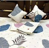 Multicolor botanical embroidered cotton 5pc bedsheet set (1King, 2 pillow covers, 2 cushions), ideal for adult use in summer season