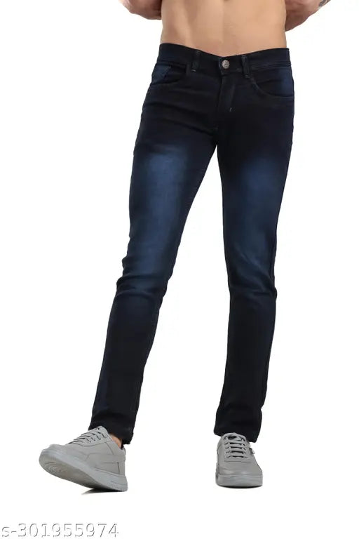 Dark blue denim jeans, FANG MEN slim fit stretchable, dyed/washed, size 32 (32-34in waist, 40in length)