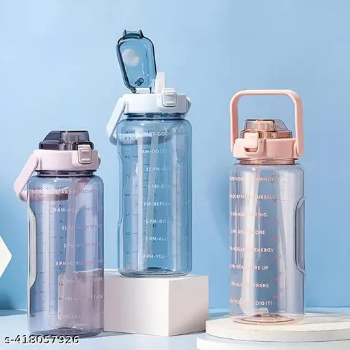 2Liter Sports Spill-Proof with Time Marking Transparent Water Bottle 2000 ml Bottle (Pack of 1, Multicolor, Silicone)