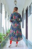 Black cotton three-quarter sleeve floral mandarin kurti, printed combo for women's fashion. Yash Gallery brand