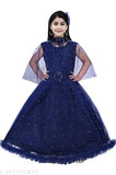 Navy blue net frock dress for girls aged 3-14 years, printed pattern on sleeveless design by AN NASR GARMENTS, India