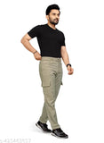 Men's beige casual jeans, model posing in trendy style