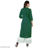 Dark green & white rayon print Palazzo pant kurta set with batik front slit, no dupatta - VISVA DESIGNER latest ethnic women's fashion