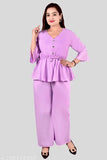 Peach crepe crop top & bottom set, boho chic & versatile, Western women's lavender ragular top & bottom set - India