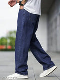 Dark blue denim jeans, loose fit, casual wear