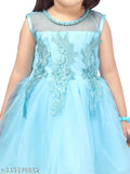 Aqua blue net frock for girls, self-design turquoise patchwork dress, sizes 12-18 months to 4-5 years, Indian origin