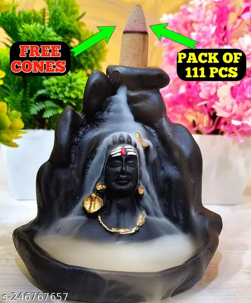 Resin Adiyogi Shiva Smoke Fountain Decorative Showpiece, Mahadev statue with incense backflow cones, Indian home decor