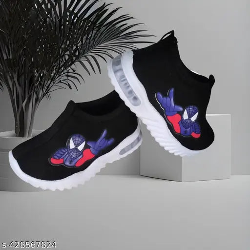 Black and white sneakers with Spiderman logo on heel