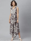 StyleStone women's rayon floral v-neck jumpsuit with asymmetrical hemline - size S (32-30-36), India origin