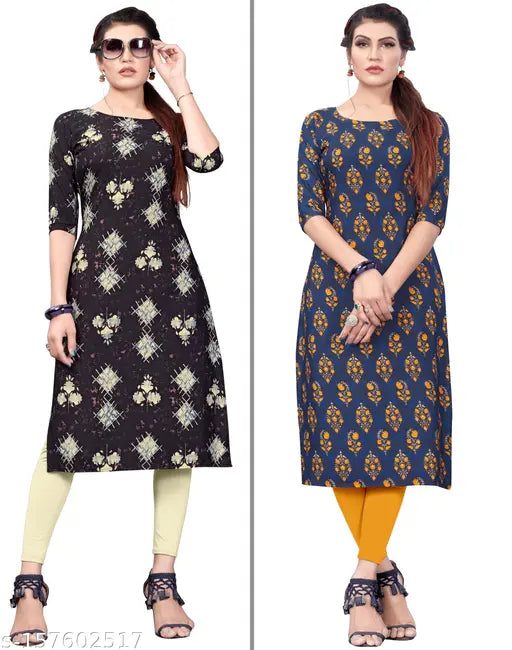 Black crepe kurta, straight cut, pack of 2, girls and women's fashion