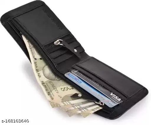 Brown PU leather men's wallet, classic World stylish two zip pocket design, ideal for carrying two currencies, six cards, and coins