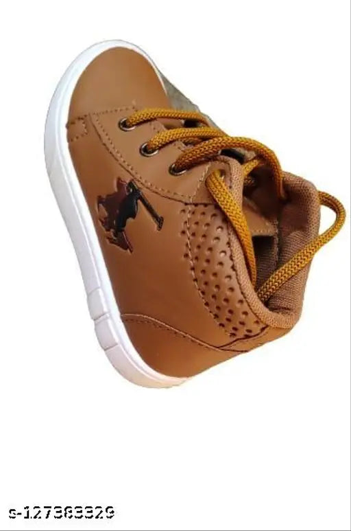 The image is of a pair of brown casual shoes with yellow laces, designed in a low-top style