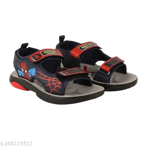 Red and blue children's flip flops with spider man design
