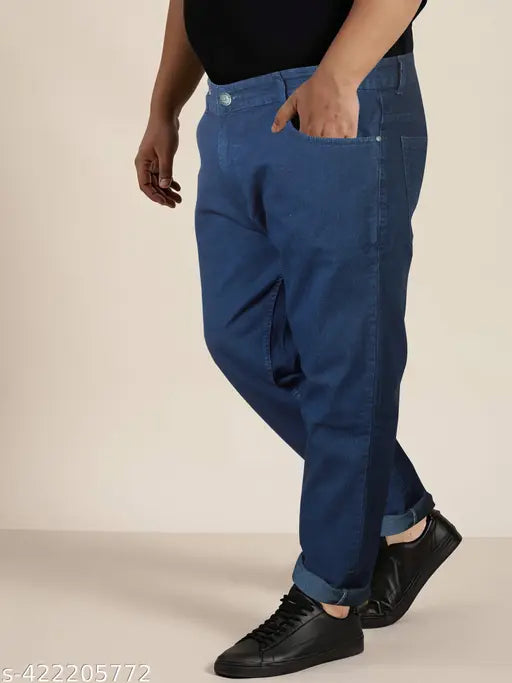Just black mens relaxed navy blue jeans, cotton blend, solid net, everyday style, regular fit