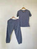 Women's printed night dress and pyjama coords set with leg cuffs, lightweight breathable cotton for comfortable sleepwear