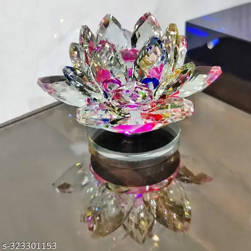 Multicolor crystal glass lotus flowers rotating showpiece for positive energy, small size home decor