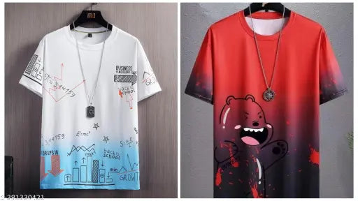 Printed polyester short-sleeve Saplmition t-shirt, available in sizes S to XL. Made in India