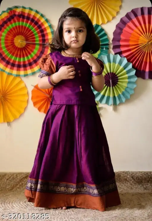 Modern elegant kids girls taffeta silk lehenga cholis with cotton inner, solid pattern, cap sleeves - ready to wear party wear for occasions like weddings, ceremonies, birthdays, festivals